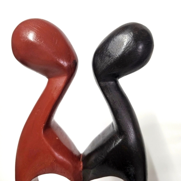 Wooden Hand Carved Romantic Passionate Loving Couple Abstract Figurine Sculpture - Picture 8 of 15
